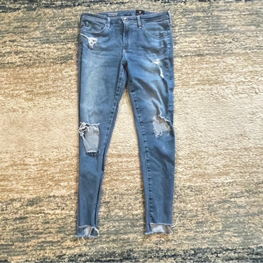 AG Adriano Goldschmied Jeans Womens 30R Blue The Legging Ankle Distressed Denim